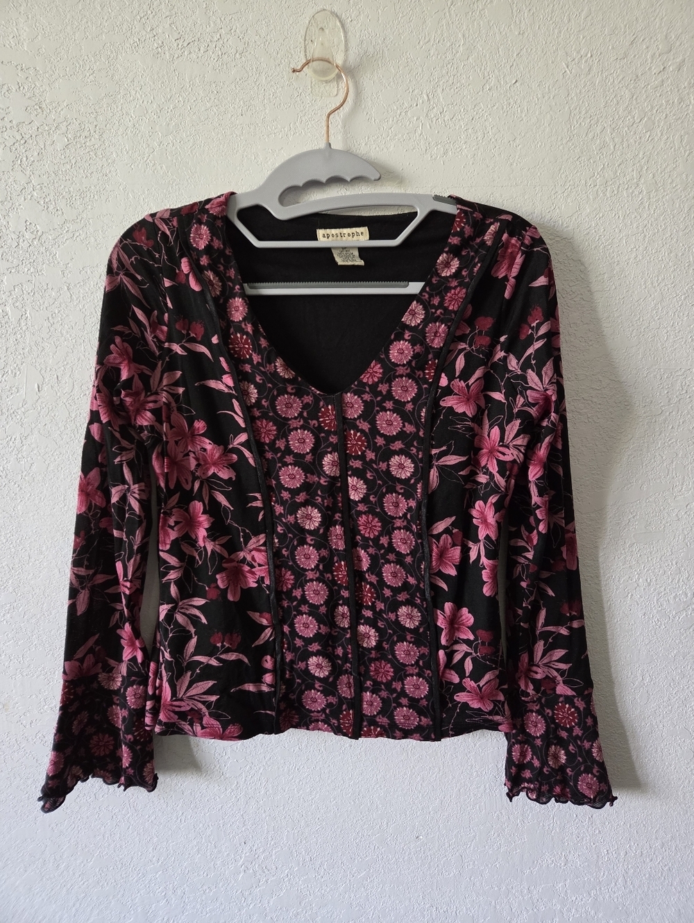 Apostrophe Black Blouse with Pink Floral Print